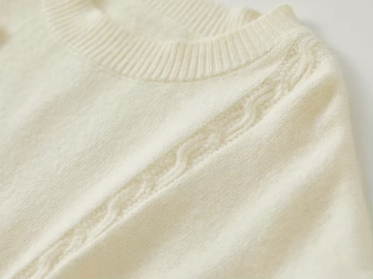 Crewneck Knit Sweater apricot   Women’s casual loose three-dimensional flowers long sleeves crew neck collar knit sweaters for woman in cream Round o-neck pullover Tops Fall Autumn Spring womens fashion petite-, tall-, plus-, size 3D floral styles #W43E56356