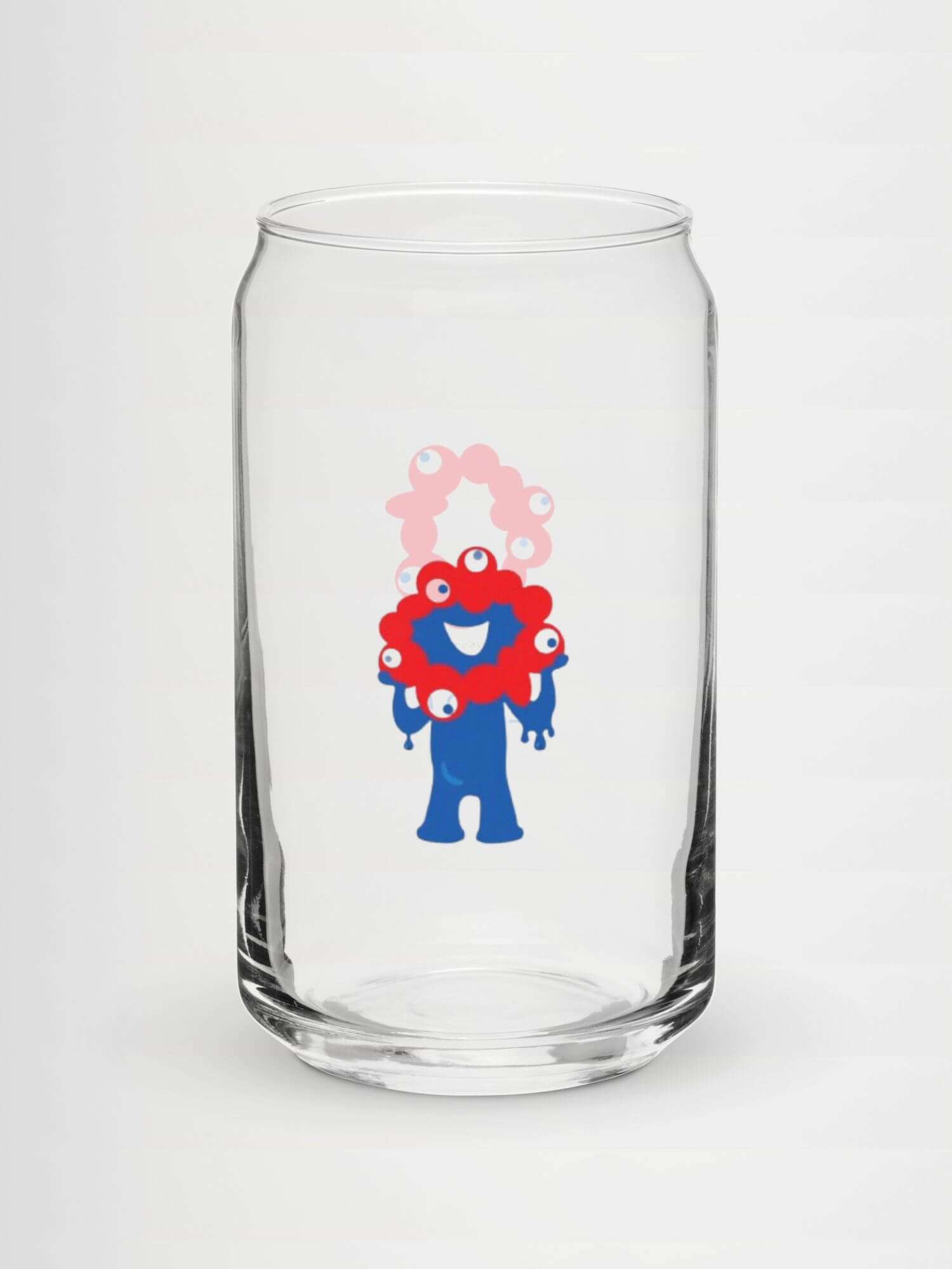 Can-Shaped Osaka Expo 2025 Glass Tumbler   Japanese graphic elements Myaku-Myaku character Drinks Glass wine, juice, milk drinking glasses Logo motif branded product item tumblers Glassware Transparent clear with red blue black letter print design Kansai Japan pattern tumblers manga souvenirs