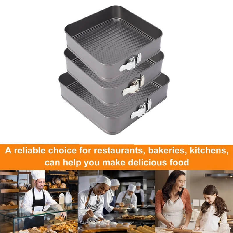 Cheesecake Baking Pan Spring Non-Stick Metal Square Mold Leak-Proof Removable Kitchen Molds pans in charcoal-gray black