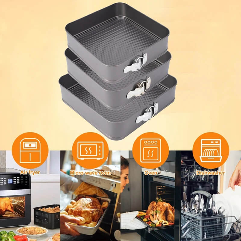Cheesecake Baking Pan Spring Non-Stick Metal Square Mold Leak-Proof Removable Kitchen Molds pans in charcoal-gray black