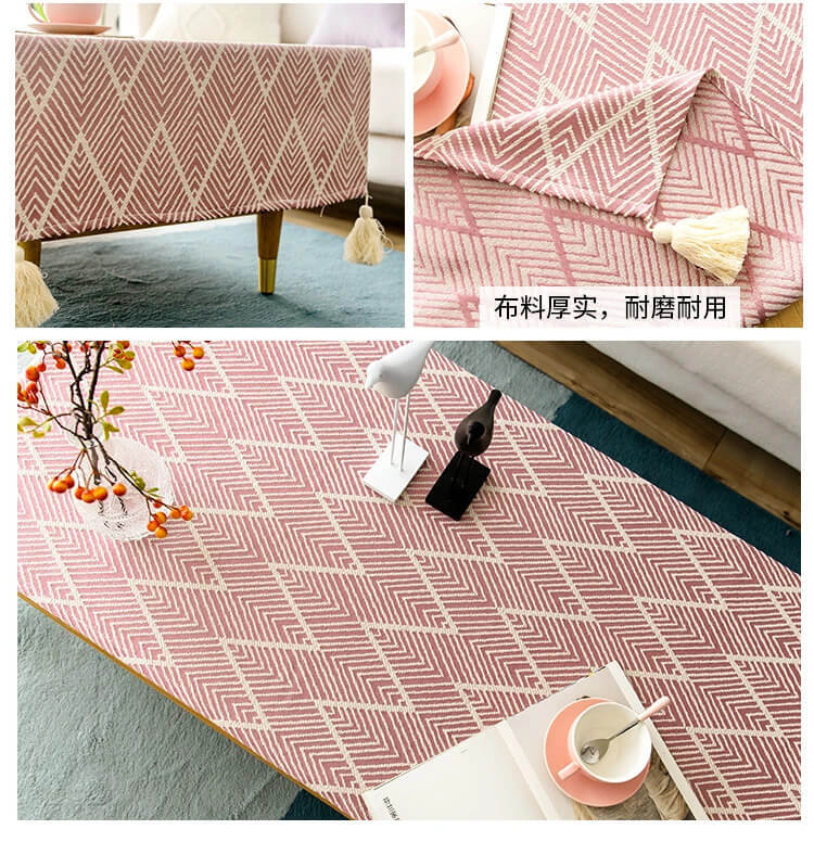 Japanese Coffee table tablecloth cloth art cotton linen thick desk living room table cloth TV cabinet cover towel linen in pink