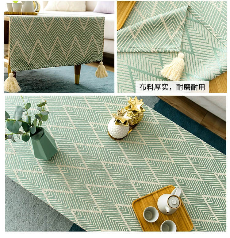 Japanese Coffee table tablecloth cloth art cotton linen thick desk living room table cloth TV cabinet cover towel linen in green