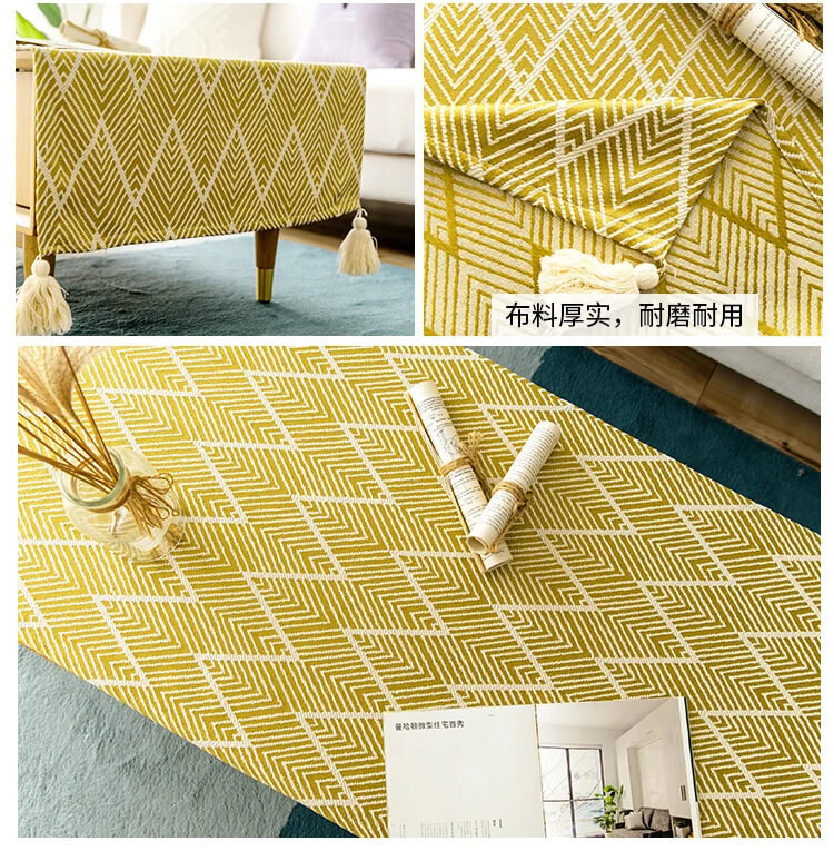 Japanese Coffee table tablecloth cloth art cotton linen thick desk living room table cloth TV cabinet cover towel linen in yellow