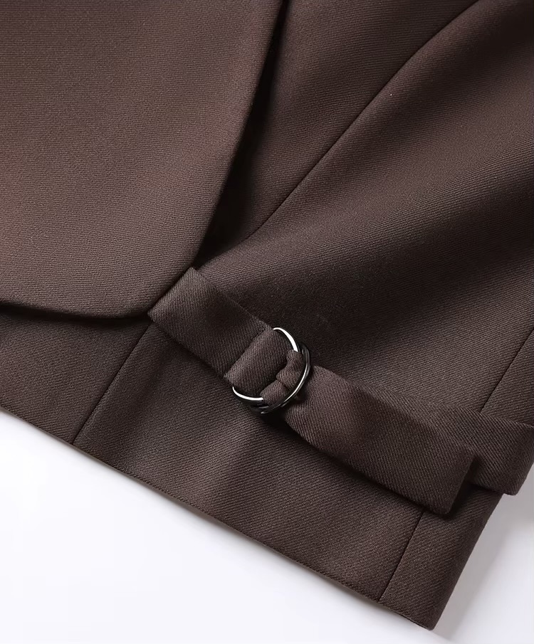 Women’s woman womens petite-, tall-, plus-, size Light Luxury High-Quality commute wfh office workwear Australian wool-blend buckle belt v-neck sleeveless blazer vest outerwear tops Outwear vests in brown