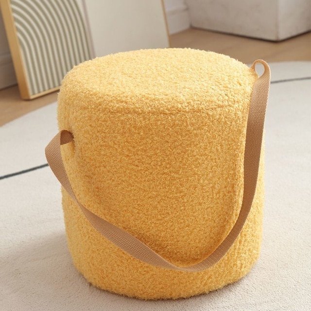 Japanese Sherpa Stool yellow  Wooden Portable Round Living Room Tea Table Chair Nordic Makeup Creative Shoe Changing Stools Japan Home Furnishing Poufe Norway Scandinavia Scandinavian Norwegian Pouffe Furniture