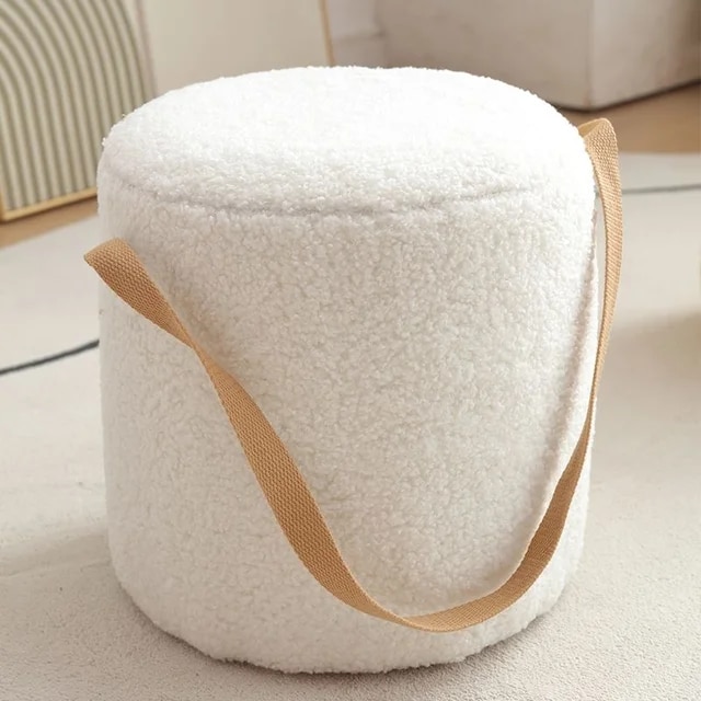 Japanese Sherpa Stool white  Wooden Portable Round Living Room Tea Table Chair Nordic Makeup Creative Shoe Changing Stools Japan Home Furnishing Poufe Norway Scandinavia Scandinavian Norwegian Pouffe Furniture