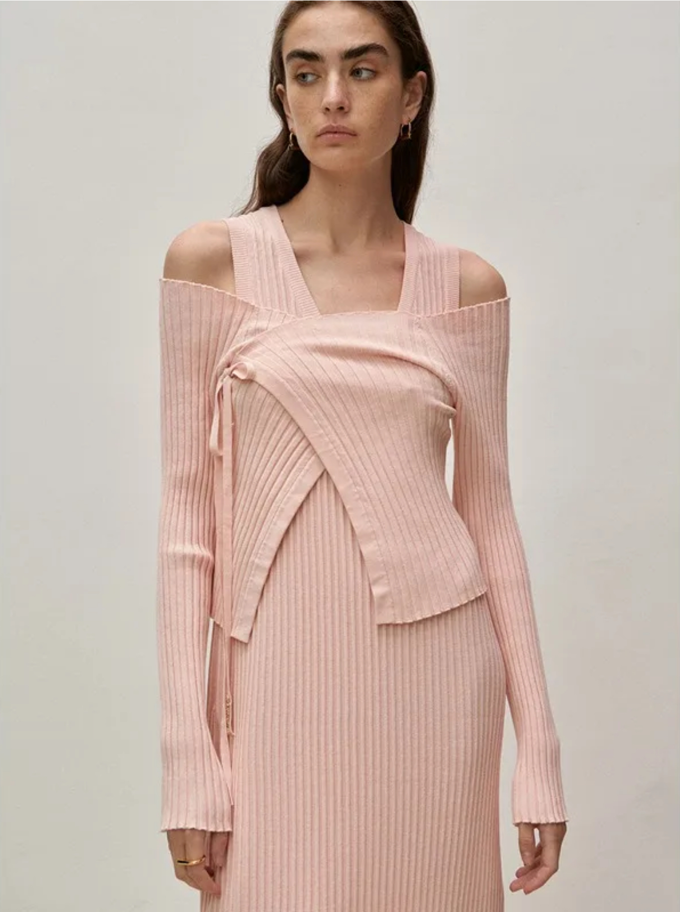 Knit Wrapped Wrap Top + Dress    Women's Spring Summer Casual Tie Up Cotton Knitted Wrapped Long Sleeved womens Sweater cardigans Tops and Dresses for trendy Woman in pink