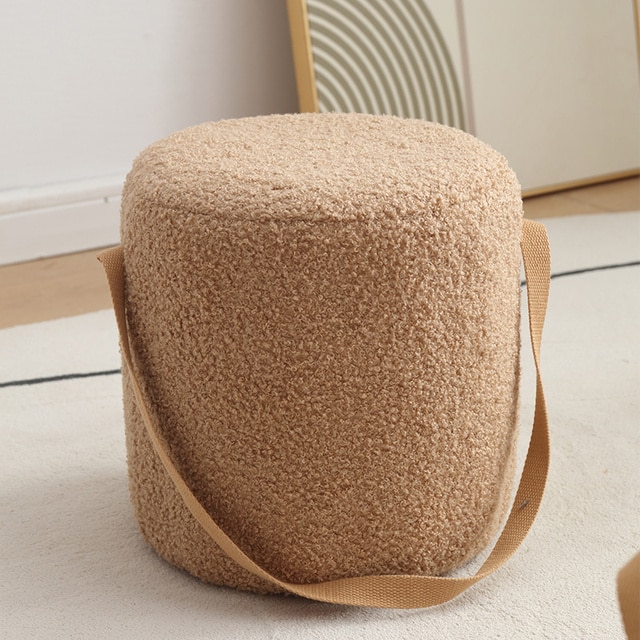 Japanese Sherpa Stool khaki  Wooden Portable Round Living Room Tea Table Chair Nordic Makeup Creative Shoe Changing Stools Japan Home Furnishing Poufe Norway Scandinavia Scandinavian Norwegian Pouffe Furniture in beige tan brown