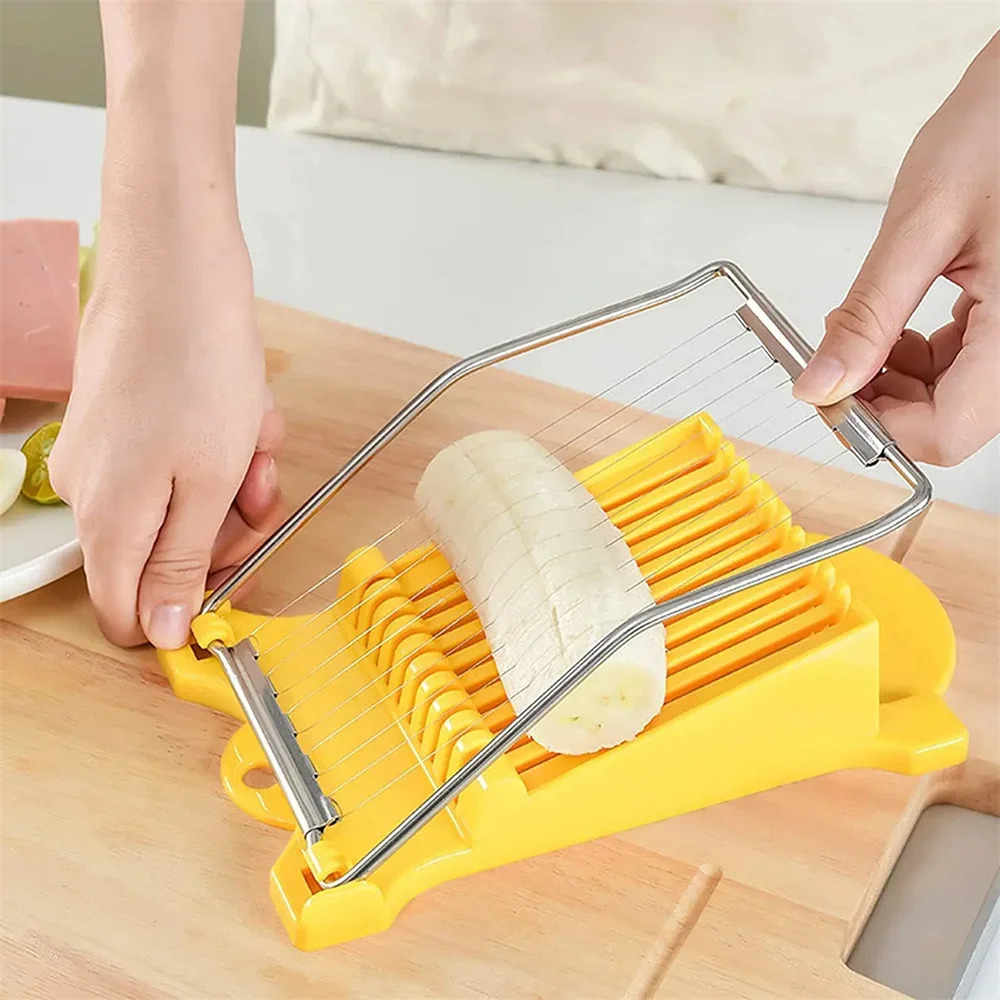 Luncheon Meat Egg Cutter, Stainless steel metal multi function Food banana cheese strawberry eggs meats vegatables slicers Kitchen preparation utility gadgets cutters in yellow