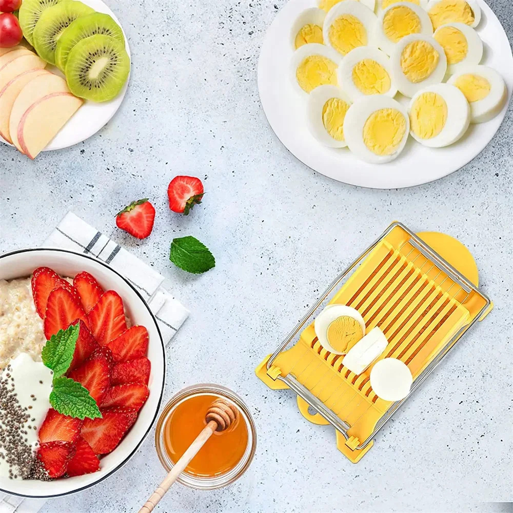 Luncheon Meat Egg Cutter, Stainless steel metal multi function Food banana cheese strawberry eggs meats vegatables slicers Kitchen preparation utility gadgets cutters in yellow