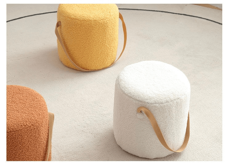 Japanese Sherpa Stool  Wooden Portable Round Living Room Tea Table Chair Nordic Makeup Creative Shoe Changing Stools Japan Home Furnishing Poufe Norway Scandinavia Scandinavian Norwegian Pouffe Furniture in Orange White Yellow