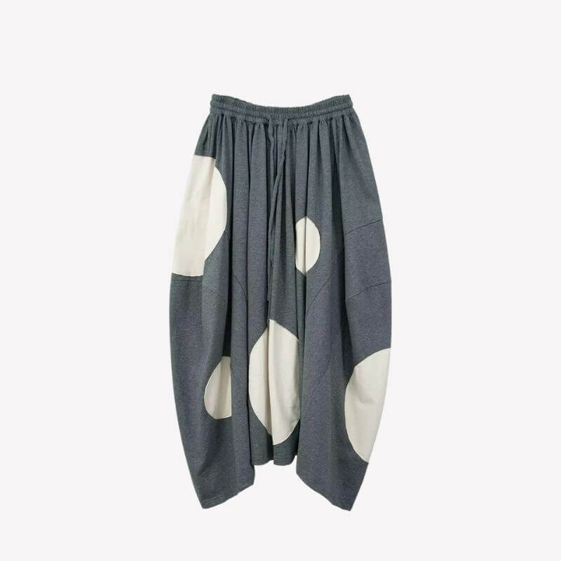 Floral Skirt   Women’s Japanese original A-line Blockbuster Grey knit Polka Dot loose elastic waist strap natural waistline mid-calf skirts for woman in Gray Womens fashion flowers petals style #234157