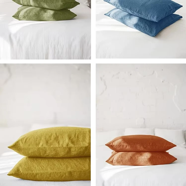 Luxury rectangular 100% pure french linen Pillowcase Living Room Bedroom France Cushion Pillows Props Gifts in natural linen Bleach white, Sage green, Natural linen beige, Milk dusk apricot, Dark gray, Caramel rust orange color