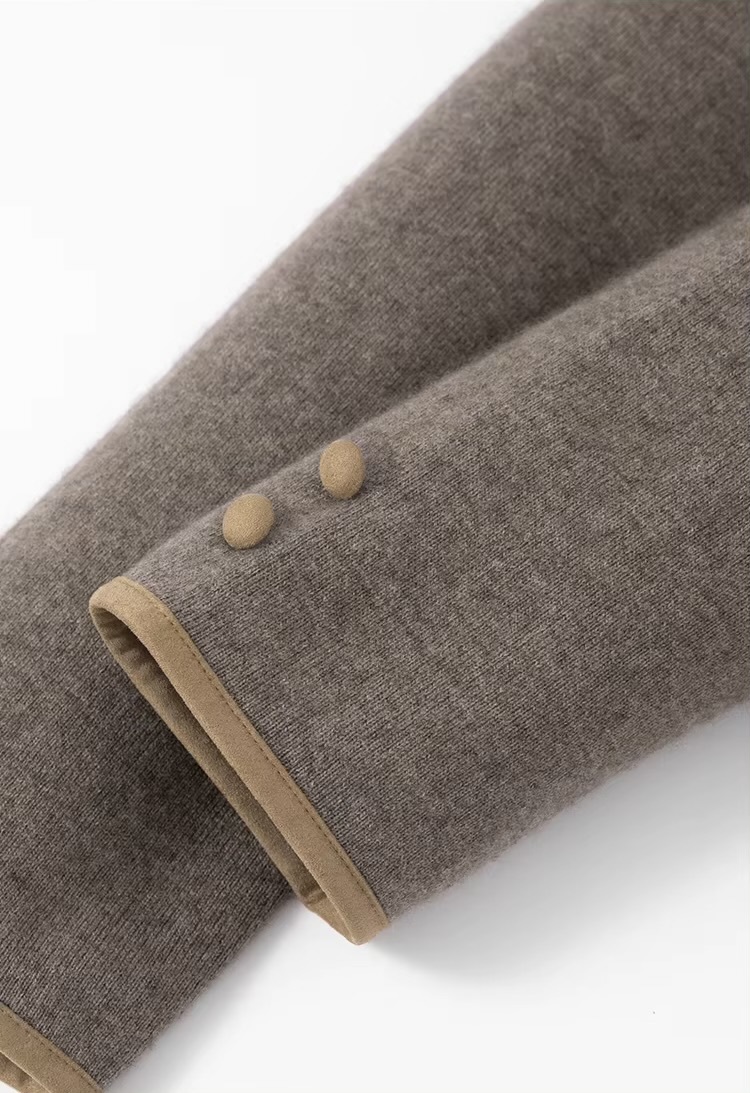 Women’s woman womens petite-, tall-, plus-, size Light Luxury High-quality Minimalist LP Knit Cashmere Blend Elegant Winter commute wfh office workwear evening party v-neck button close patch pockets sweater cardigan Jacket outwear Outerwear jackets in coffee brown with orange trim color