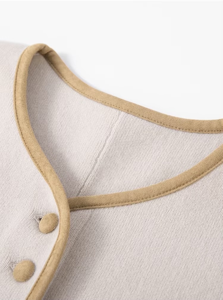 Women&rsquo;s woman womens petite-, tall-, plus-, size Light Luxury High-quality Minimalist LP Knit Cashmere Blend Elegant Winter commute wfh office workwear evening party v-neck button close patch pockets sweater cardigan Jacket outwear Outerwear jackets in apricot with orange trim color