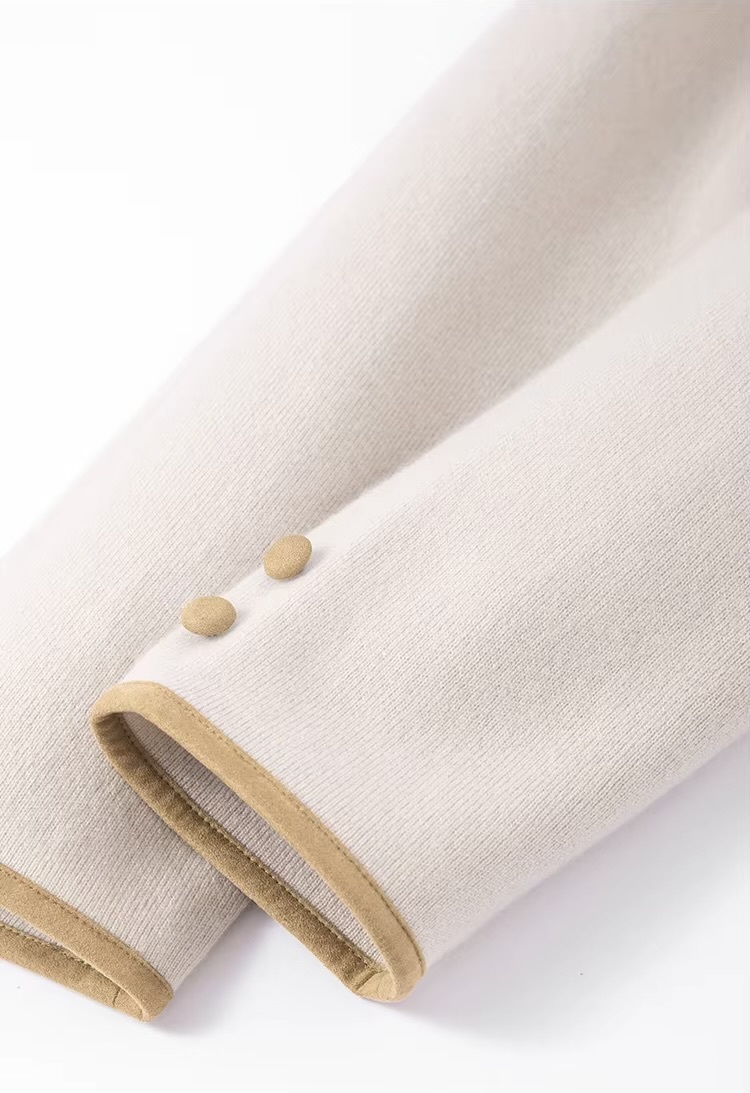 Women&rsquo;s woman womens petite-, tall-, plus-, size Light Luxury High-quality Minimalist LP Knit Cashmere Blend Elegant Winter commute wfh office workwear evening party v-neck button close patch pockets sweater cardigan Jacket outwear Outerwear jackets in apricot with orange trim color