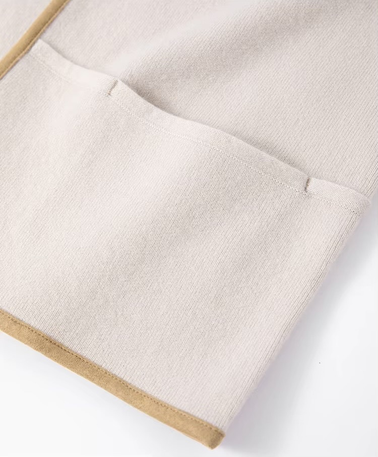 Women&rsquo;s woman womens petite-, tall-, plus-, size Light Luxury High-quality Minimalist LP Knit Cashmere Blend Elegant Winter commute wfh office workwear evening party v-neck button close patch pockets sweater cardigan Jacket outwear Outerwear jackets in apricot with orange trim color