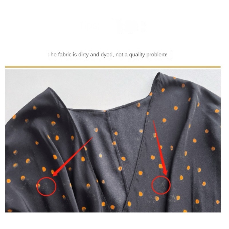 Polka Dot Silk Dress   Women’s Boho Mediterranean Series Cor Ambience Orange Printed Slim Waist Tie Tea Break half sleeves v-neck bohemian womens Skirts Bohemia Dresses for Woman in dark Gray grey