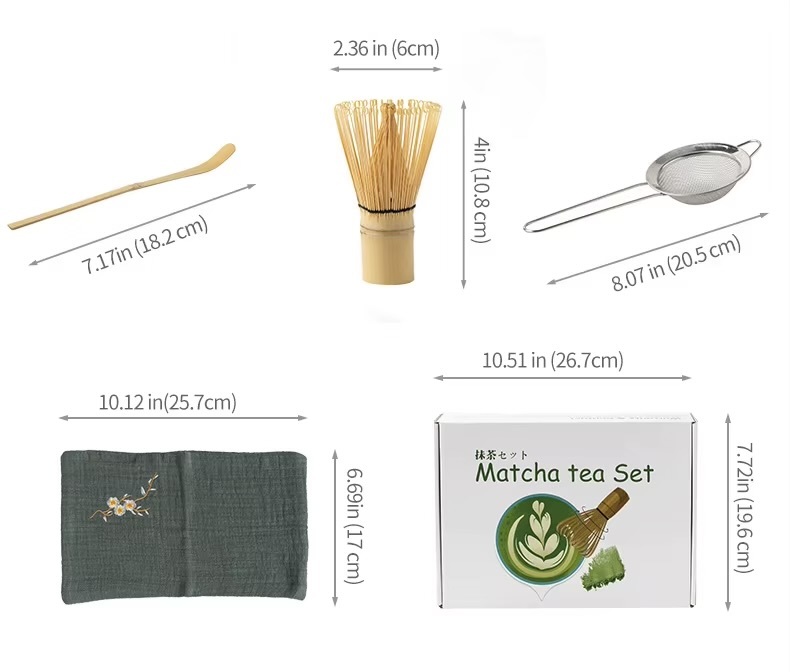 4-8pcs/set Ceramic Matcha Set Tea Bowl Traditional Japanese Tea Making Tools matcha tea-set tea whisk bamboo matcha brush sets size guide in light green