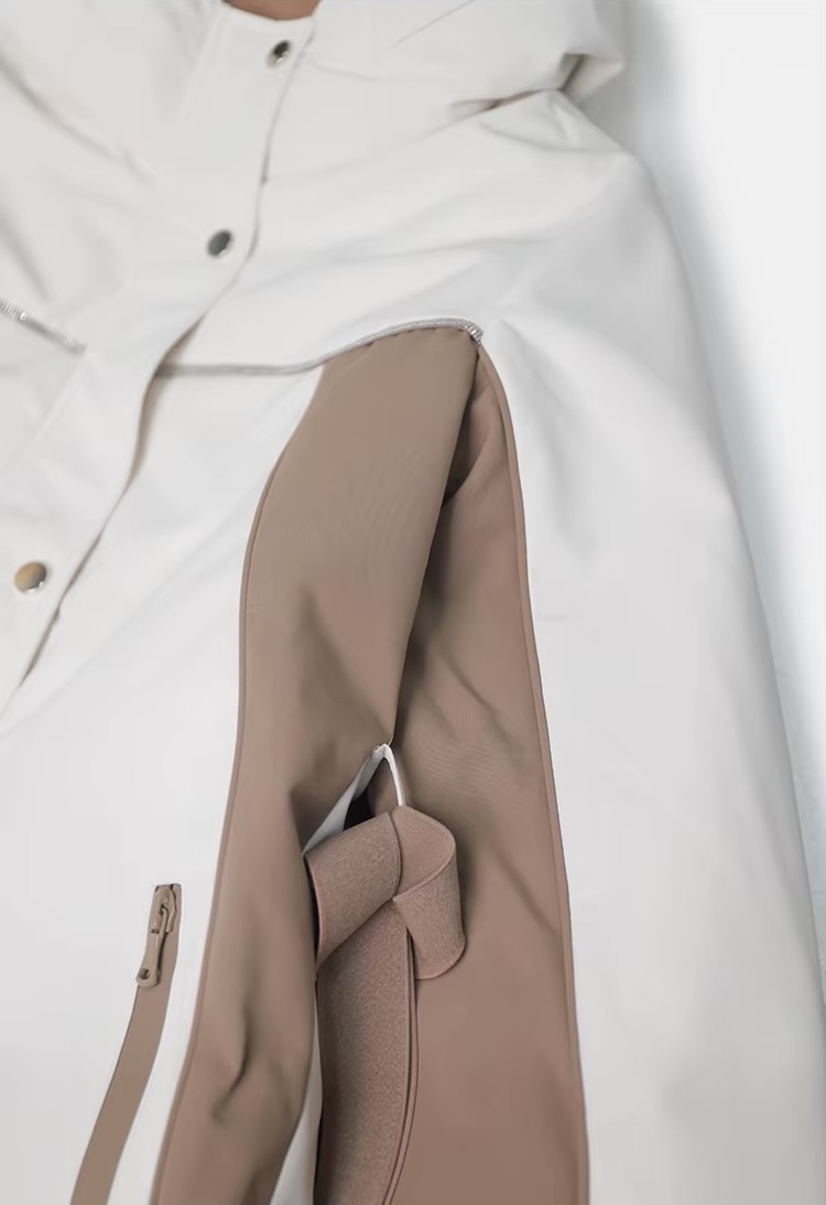 Women&rsquo;s woman womens petite-, tall-, plus-, size Light Luxury High-quality Elegant Winter commute wfh office workwear evening party stand neck collar button close patch pockets hooded white goose down Jacket Coat outwear Outerwear Coats in Moonlight white with khaki beige trim color