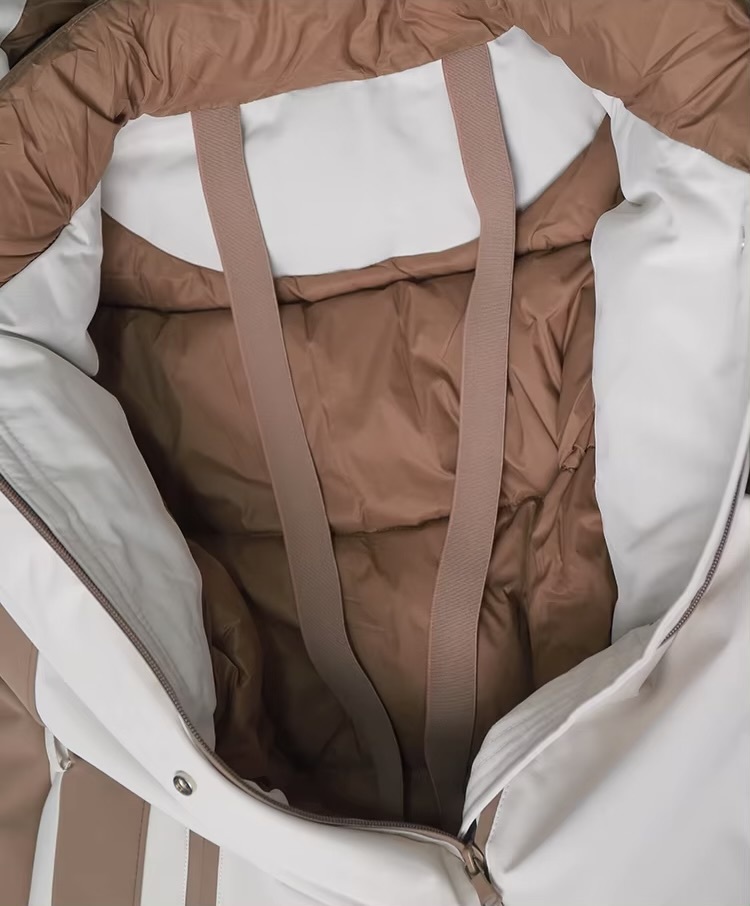 Women&rsquo;s woman womens petite-, tall-, plus-, size Light Luxury High-quality Elegant Winter commute wfh office workwear evening party stand neck collar button close patch pockets hooded white goose down Jacket Coat outwear Outerwear Coats in Moonlight white with khaki beige trim color