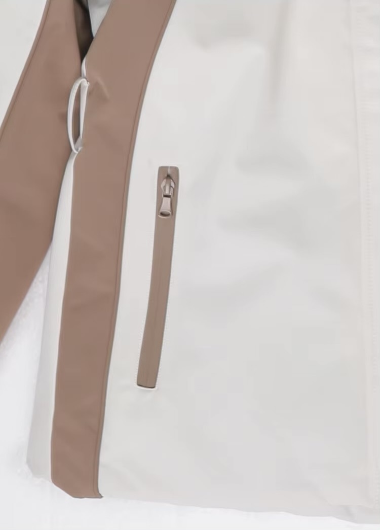 Women&rsquo;s woman womens petite-, tall-, plus-, size Light Luxury High-quality Elegant Winter commute wfh office workwear evening party stand neck collar button close patch pockets hooded white goose down Jacket Coat outwear Outerwear Coats in Moonlight white with khaki beige trim color