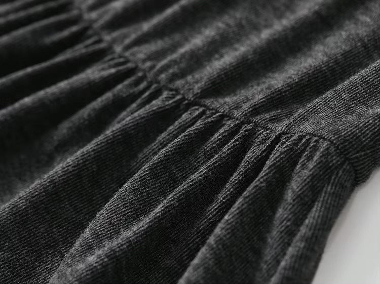 Comfort Hooded Dress    Women’s regular fit and flare button-up front casual knit long sleeves long natural waistline folds pleats mid-calf dresses for woman in Gray  Female Fall Autumn Spring womens fashion viscose-blend grey pleated knitwear #143L56787