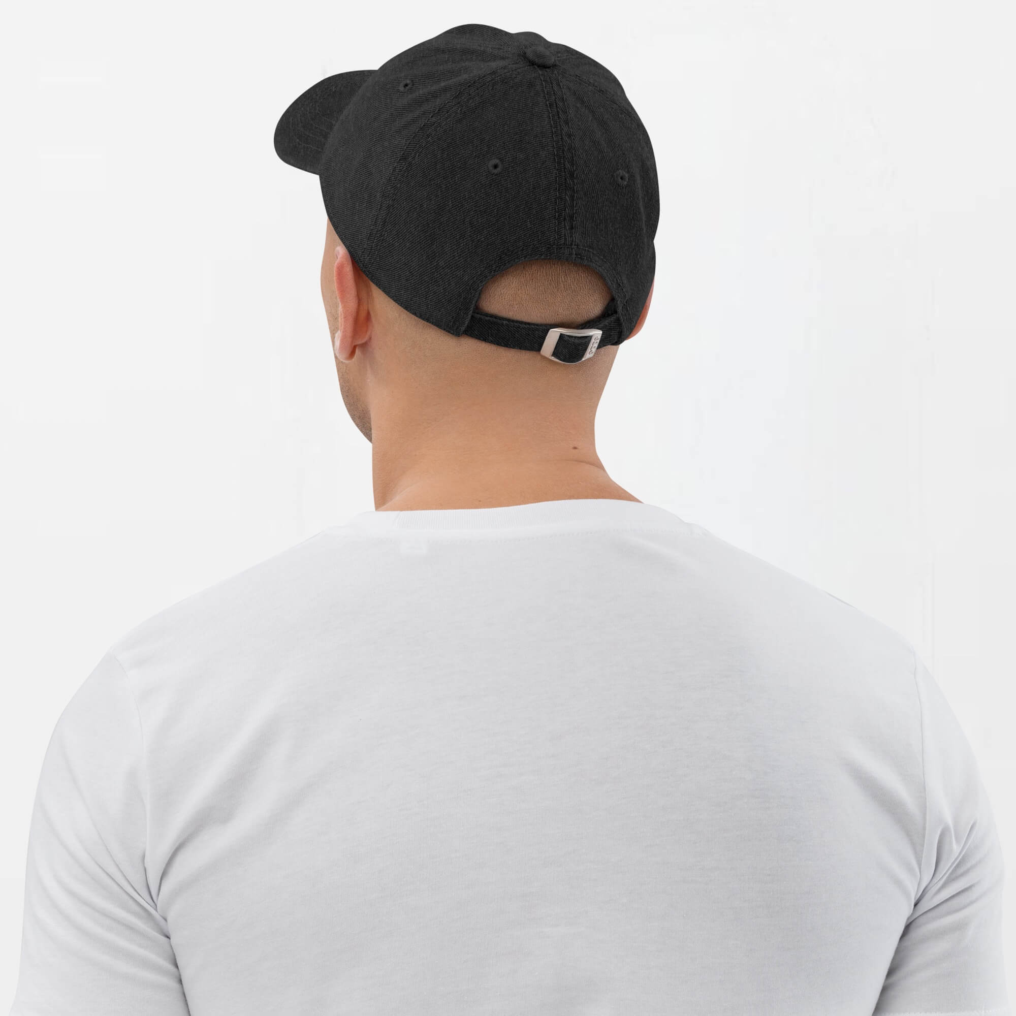 Daisy Denim Hat white Dad hat Genderful 100% cotton washed floral embroidery fashion unisex anywear mens women's everyday wear adjustable strap caps Hats for Man Woman in black with white design men’s womens flowers baseball cap headwear