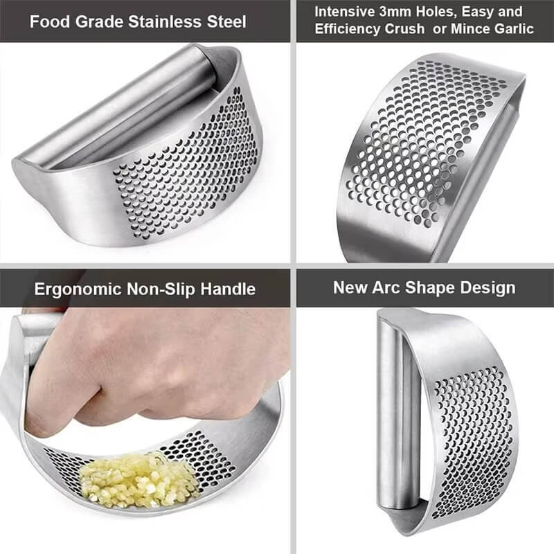 Stainless Steel Garlic Press Squeezer Manual Garlic Ginger Rocker Crusher roller Garlic Cutting Mince Tool Kitchen preparation tools accessory Gadgets accessories in silver color