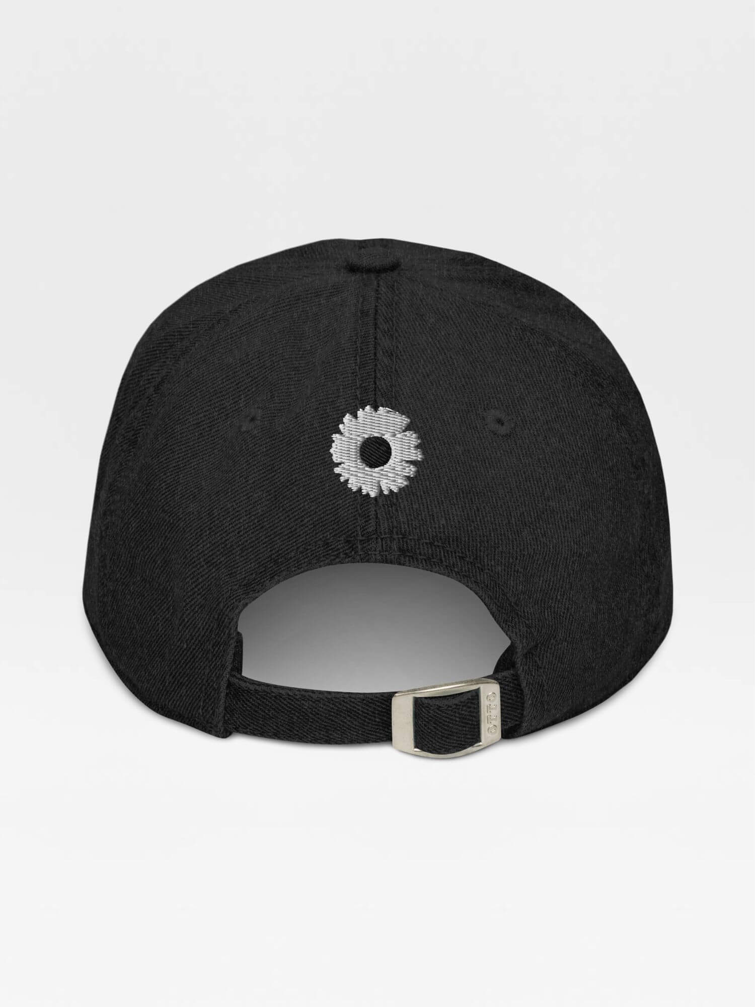 Daisy Denim Hat  Dad hat Genderful 100% cotton washed floral embroidery fashion unisex anywear mens women's everyday wear adjustable strap caps Hats for Man Woman in black with white design men’s womens flowers baseball cap headwear