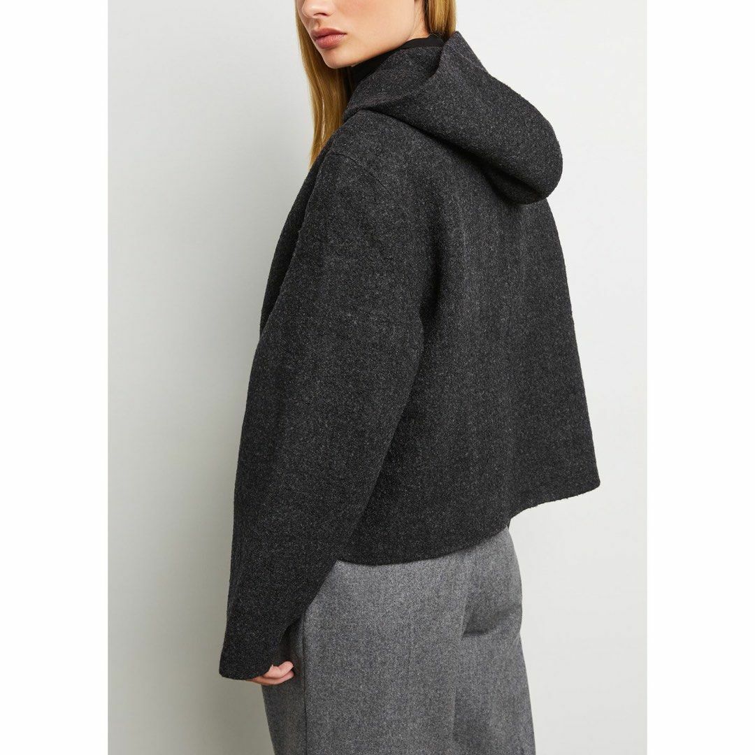 Wool Toggle Coat gray   Autumn Winter Spring Women’s Hooded Wooden Bolt Wool Felt Art womens Jacket Hood woolen Cardigans Duffle Coats Petite size Outerwear for woman in Dark grey