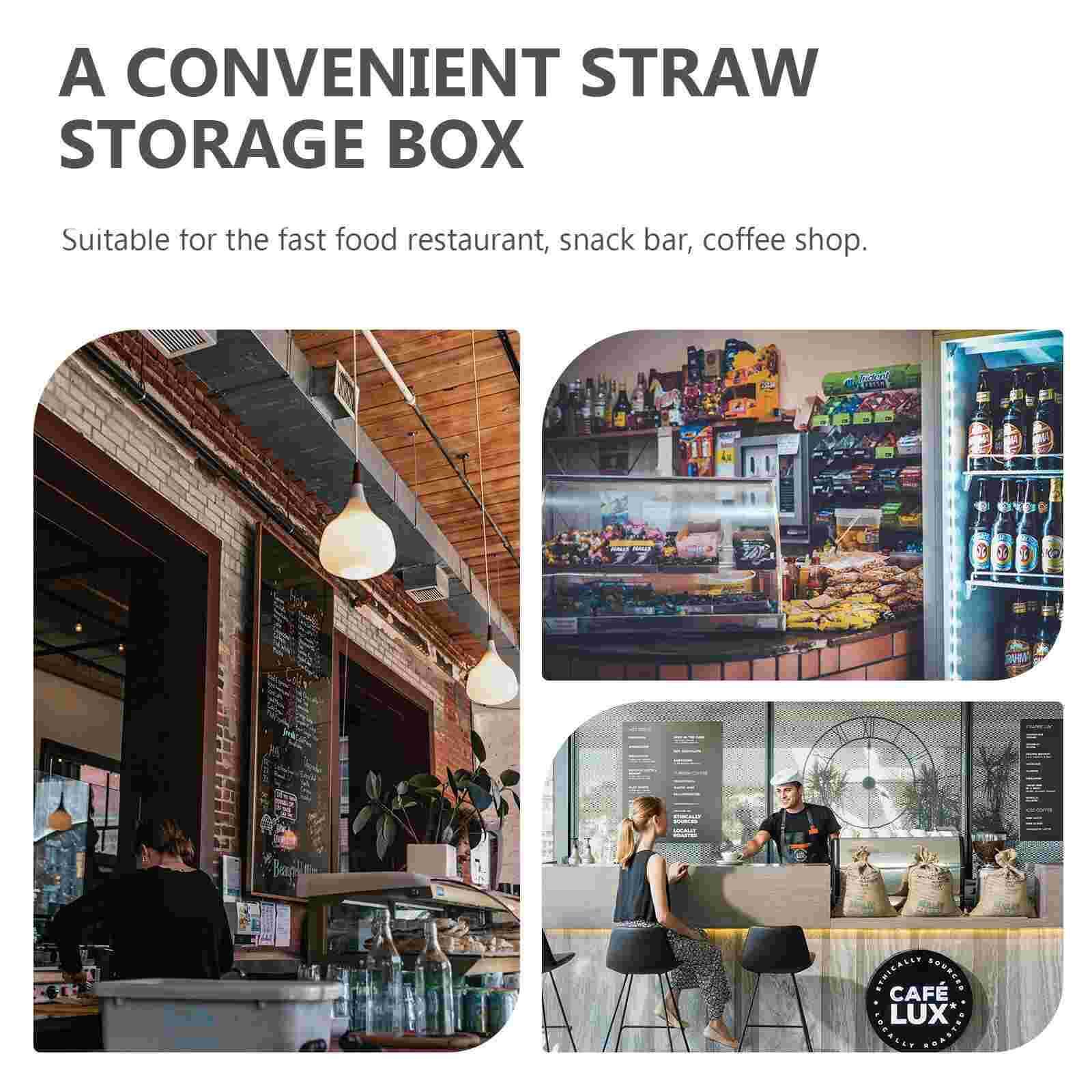 Straw Dispenser Box Adjustable 3 piece outlet plastic material Compact pressing design drinking Straws storage containers for Coffee Shops, Cafes in black