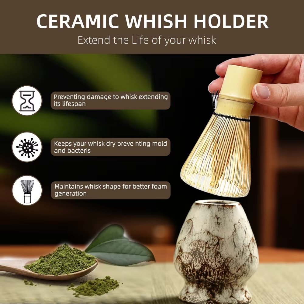 Office restaurant home 6PCS Japanese Ceramic Matcha Set 6-Piece Tea Bowl Traditional Tea Making Tools matcha tea-set tea whisk bamboo matcha brush sets in light brown