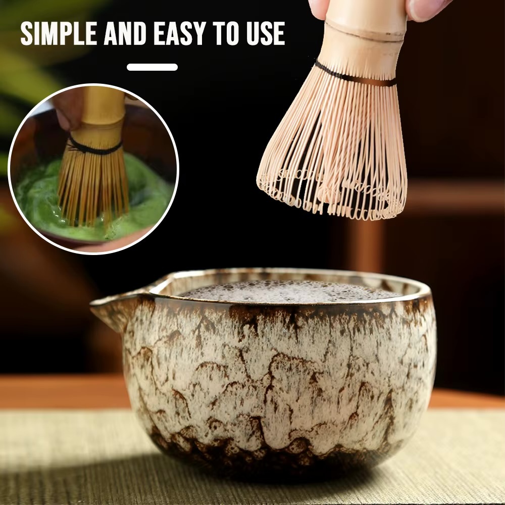Office restaurant home 6PCS Japanese Ceramic Matcha Set 6-Piece Tea Bowl Traditional Tea Making Tools matcha tea-set tea whisk bamboo matcha brush sets in light brown
