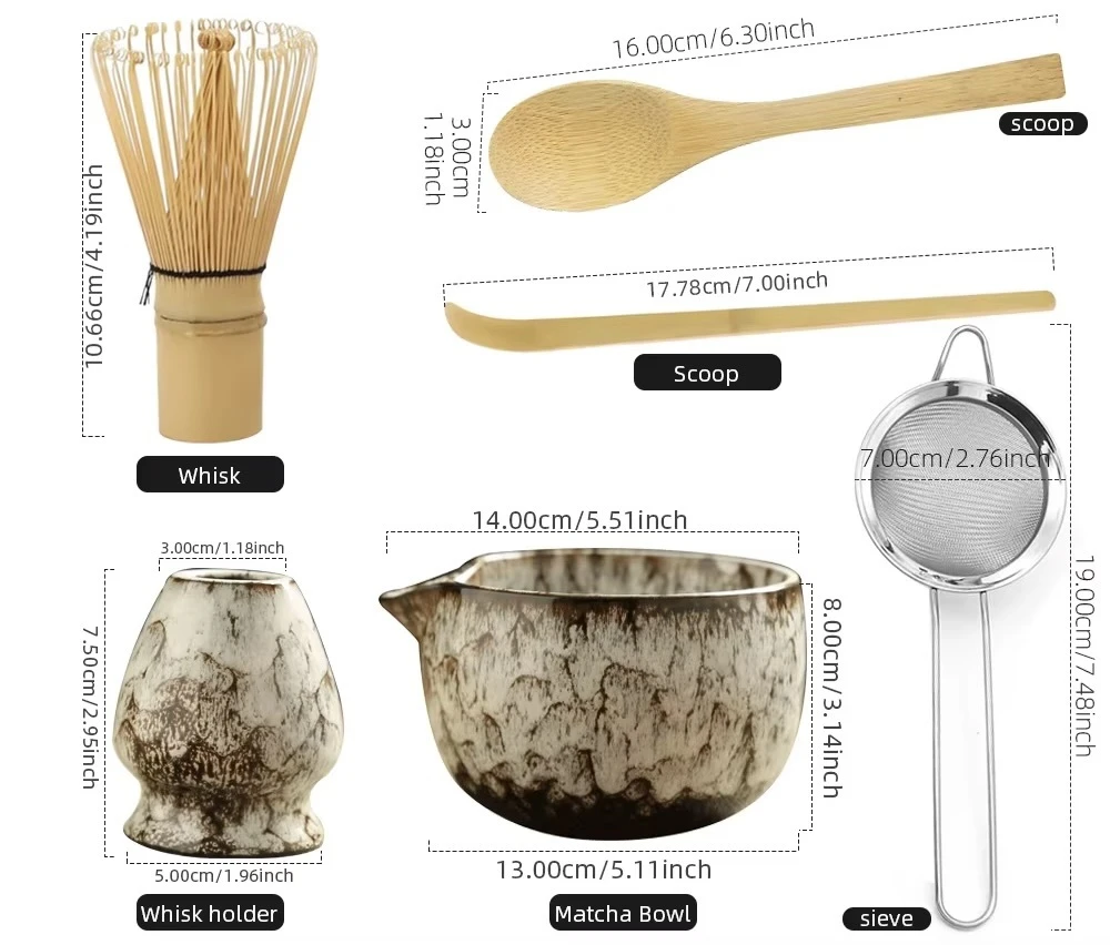 4-8pcs/set Ceramic Matcha Set Tea Bowl Traditional Japanese Tea Making Tools matcha tea-set tea whisk bamboo matcha brush sets size guide in light green