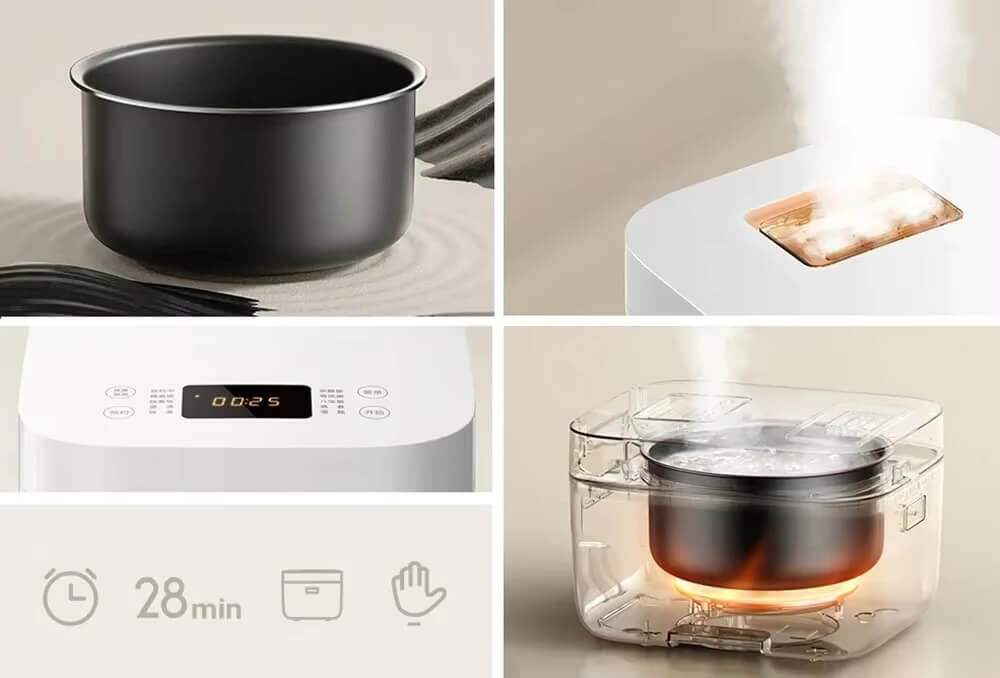 Xiaomi Mijia Rice Cooker 4L C1 Pro 860W, 28-Min Fast Cook 24H Preset Black Crystal Non-Stick Pot Top Touch Control Warmer kitchen appliances cookers in white