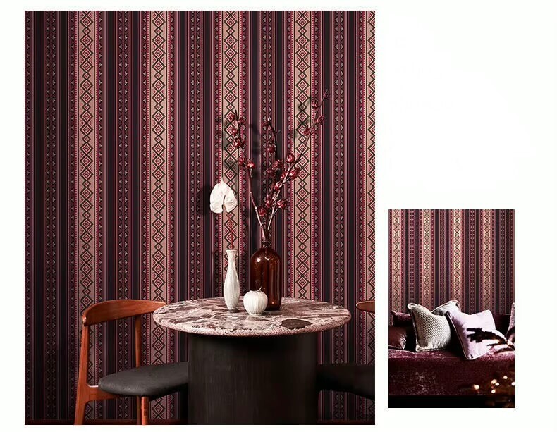 Nordic Striped Wallpaper Retro Living Room Bedroom Hotel Background PVC Waterproof 3D Geometry Grid Wall Paper in burgundy wine red