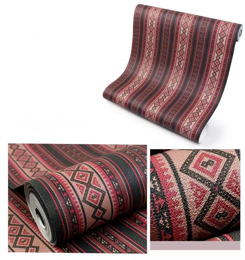Nordic Striped Wallpaper Retro Living Room Bedroom Hotel Background PVC Waterproof 3D Geometry Grid Wall Paper in burgundy wine red