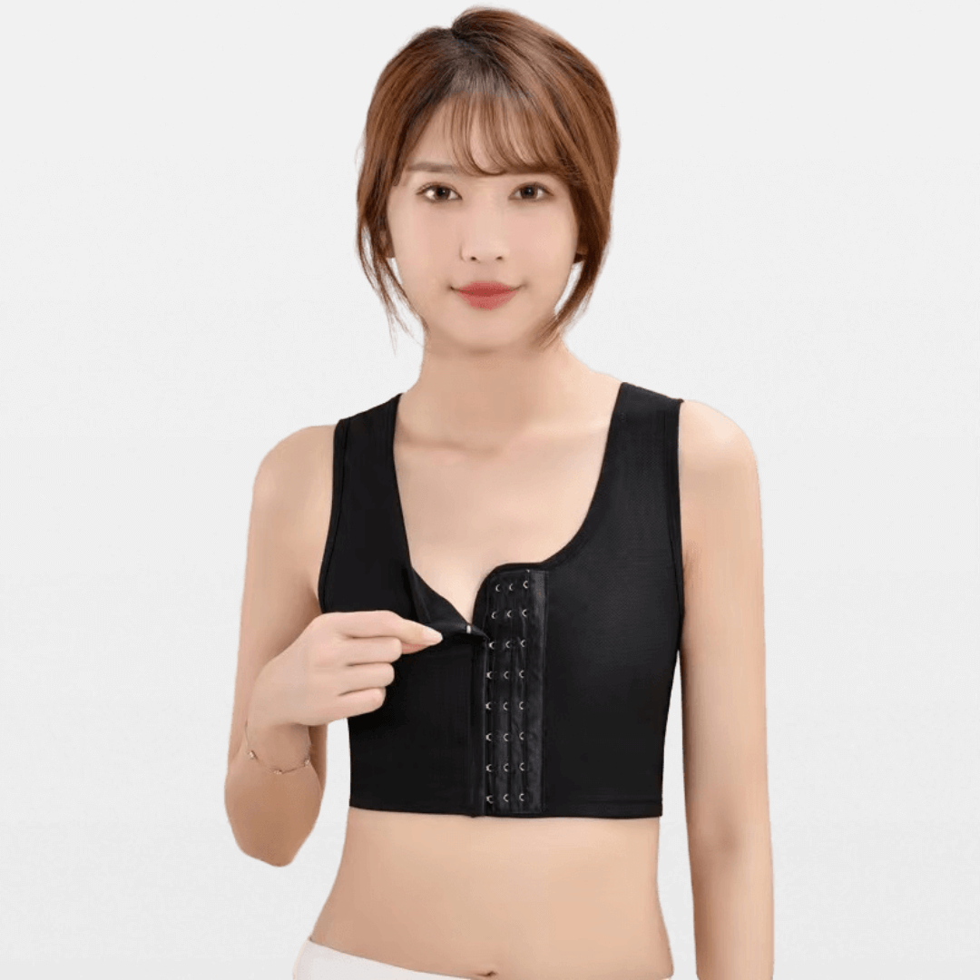 Chest Shaper Breast Binder Women’s Tomboy Tank Tops Trans Vest Shirt Bras Underwear Strengthen Bandage Reinforced Short Corset S-3XL for Woman in Black