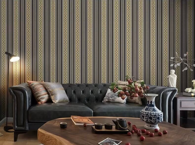 Nordic Striped Wallpaper Retro Living Room Bedroom Hotel Background PVC Waterproof 3D Geometry Grid Wall Paper in foggy black