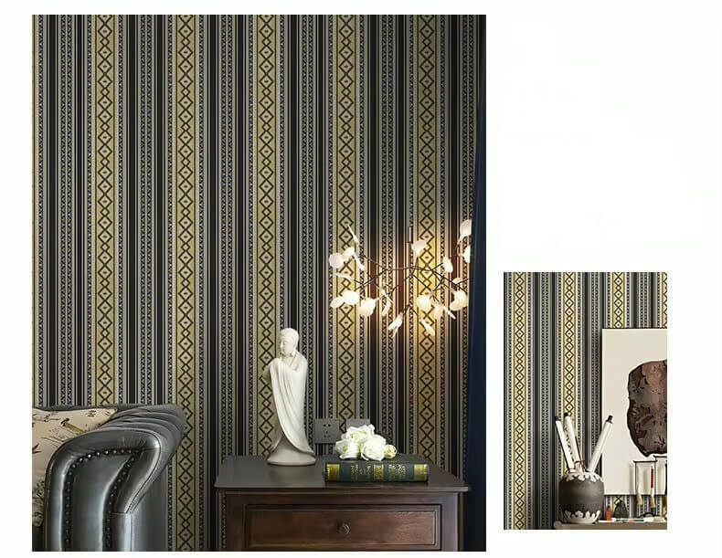 Nordic Striped Wallpaper Retro Living Room Bedroom Hotel Background PVC Waterproof 3D Geometry Grid Wall Paper in foggy black