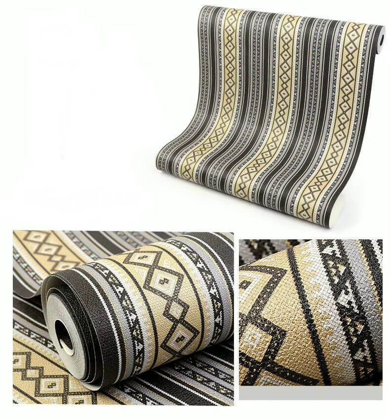 Nordic Striped Wallpaper Retro Living Room Bedroom Hotel Background PVC Waterproof 3D Geometry Grid Wall Paper in foggy black