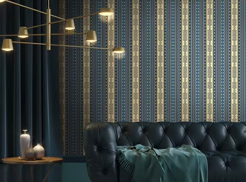 Nordic Striped Wallpaper Retro Living Room Bedroom Hotel Background PVC Waterproof 3D Geometry Grid Wall Paper in Vintage blue
