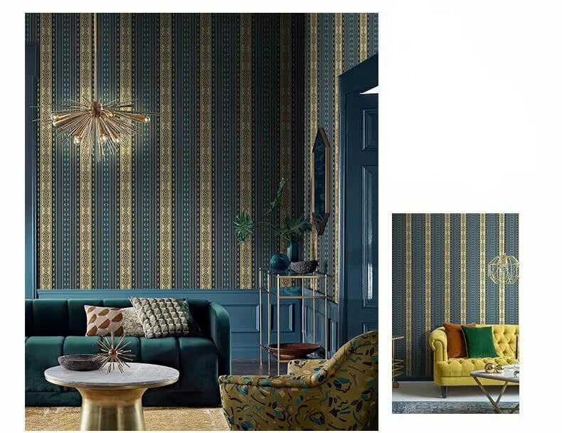 Nordic Striped Wallpaper Retro Living Room Bedroom Hotel Background PVC Waterproof 3D Geometry Grid Wall Paper in Vintage blue