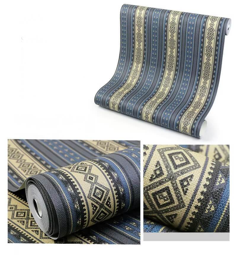 Nordic Striped Wallpaper Retro Living Room Bedroom Hotel Background PVC Waterproof 3D Geometry Grid Wall Paper in Vintage blue