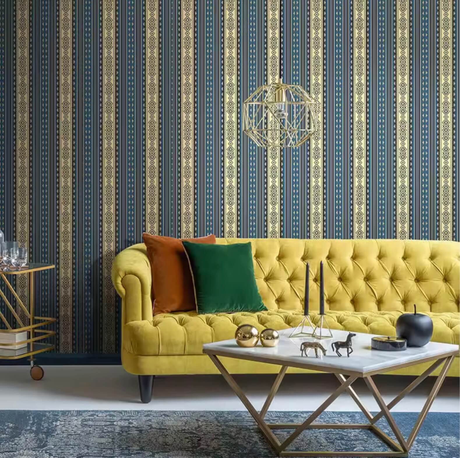 Nordic Striped Wallpaper Retro Living Room Bedroom Hotel Background PVC Waterproof 3D Geometry Grid Wall Paper in Vintage blue