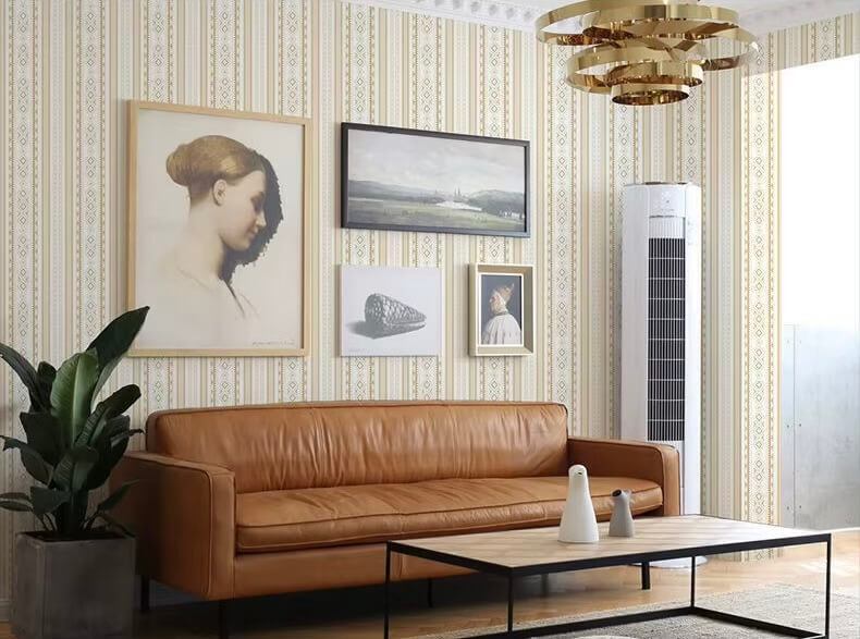 Nordic Striped Wallpaper Retro Living Room Bedroom Hotel Background PVC Waterproof 3D Geometry Grid Wall Paper in Flax yellow