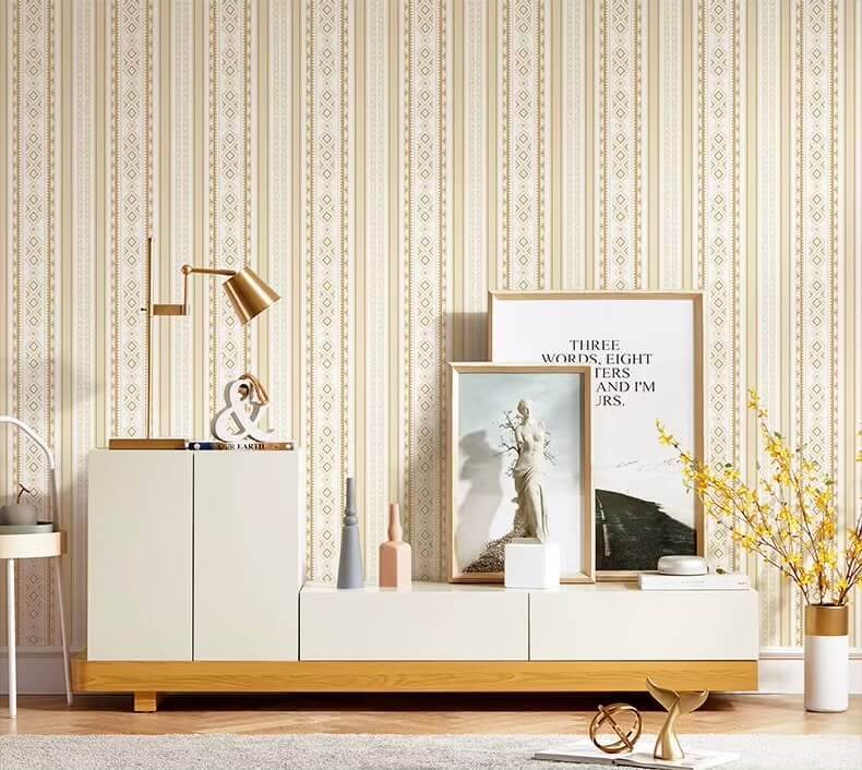 Nordic Striped Wallpaper Retro Living Room Bedroom Hotel Background PVC Waterproof 3D Geometry Grid Wall Paper in Flax yellow