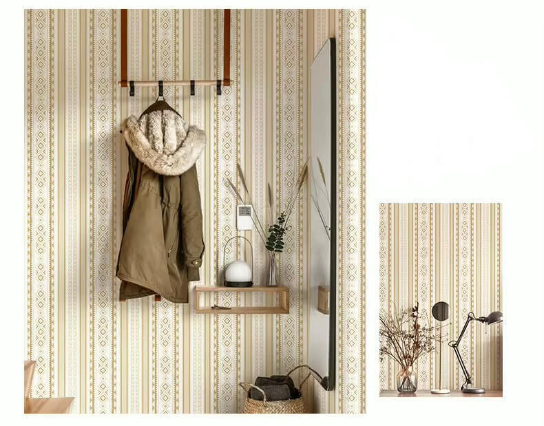 Nordic Striped Wallpaper Retro Living Room Bedroom Hotel Background PVC Waterproof 3D Geometry Grid Wall Paper in Flax yellow