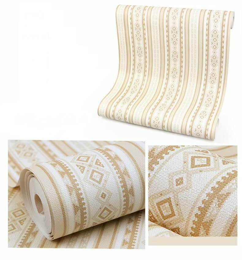 Nordic Striped Wallpaper Retro Living Room Bedroom Hotel Background PVC Waterproof 3D Geometry Grid Wall Paper in Flax yellow